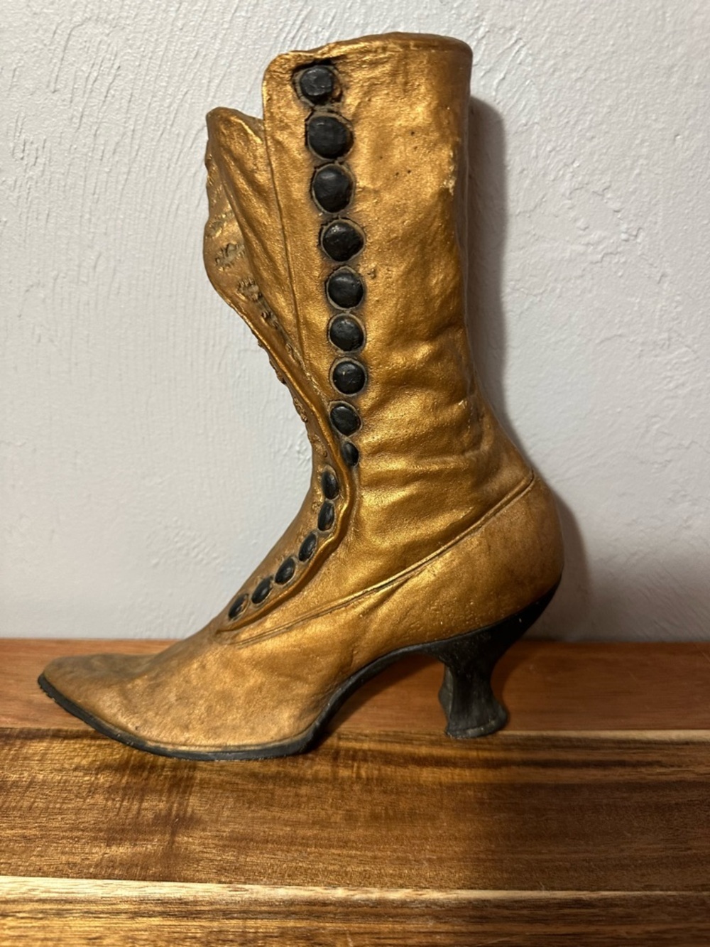 Vintage Gold Victorian Boot Sculpture | Button-Up Shoe Decor | Cast Resin Art - Picture 6 of 7